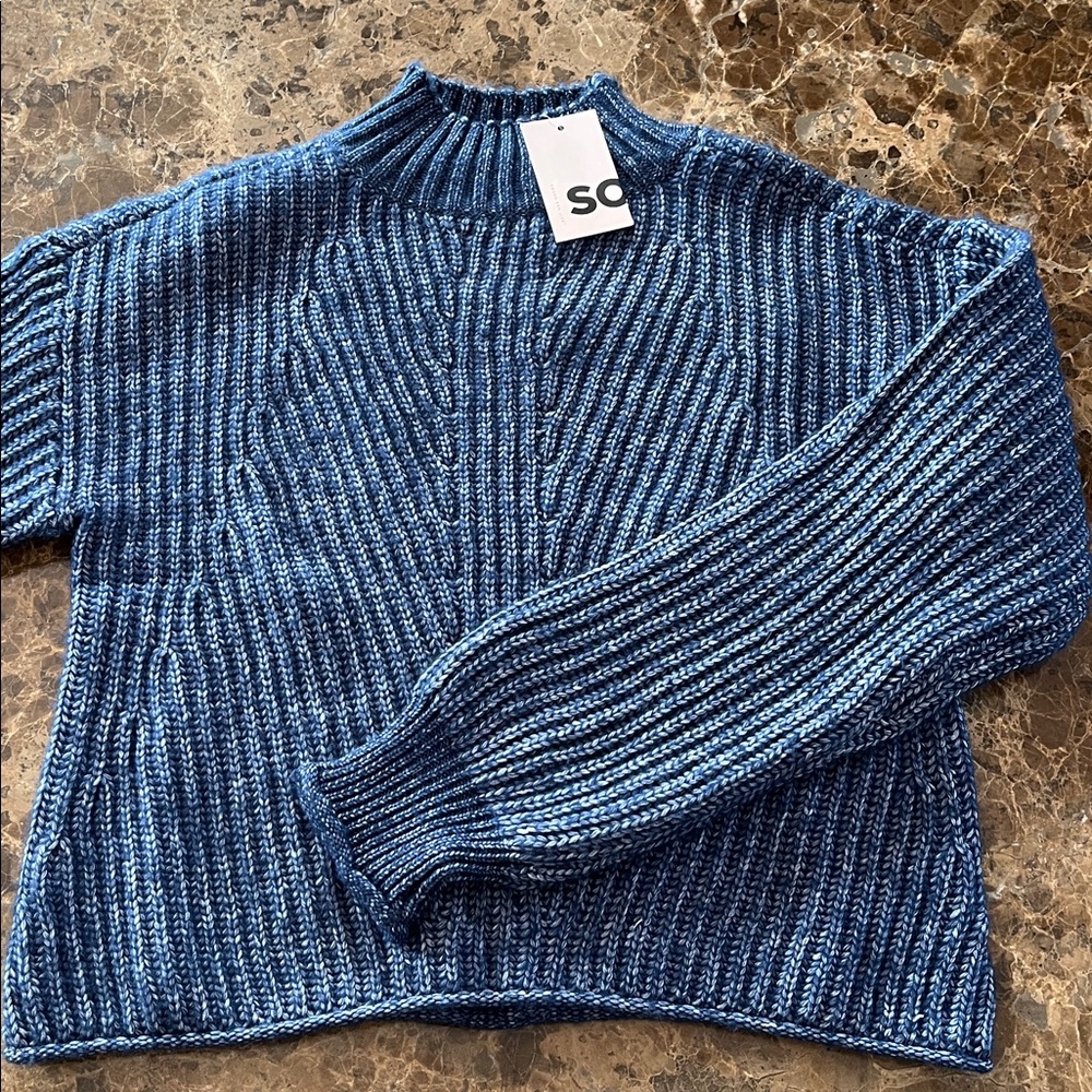 🆕 SO Blue Ribbed Knit Mock Neck Cozy Sweater size S